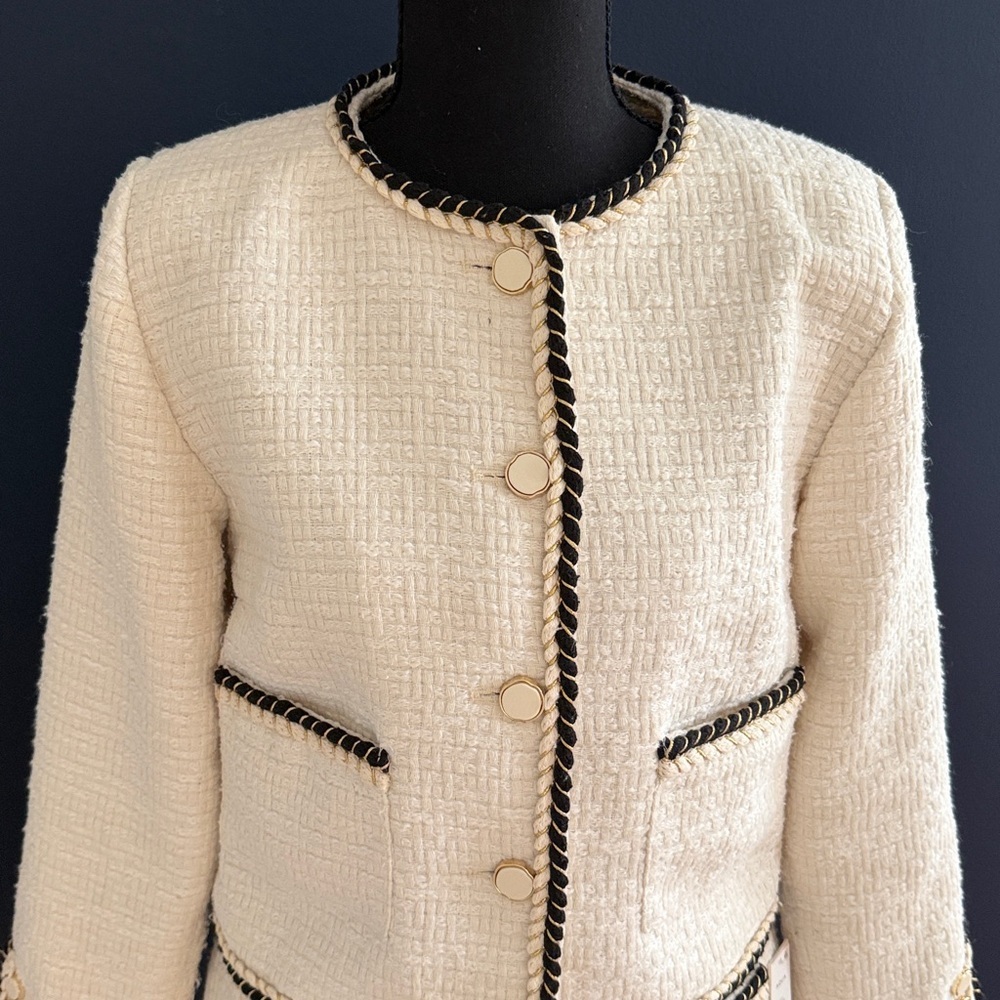 Aqua Tweed Set Cream size S skirt is NWT Black Trim - Picture 2 of 9